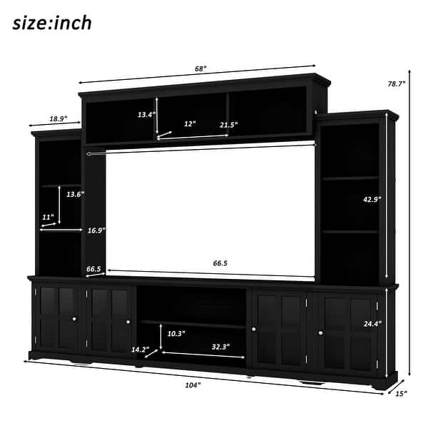 Black Entertainment Wall Unit with Bridge (Up to 70" TVs) Bed Bath